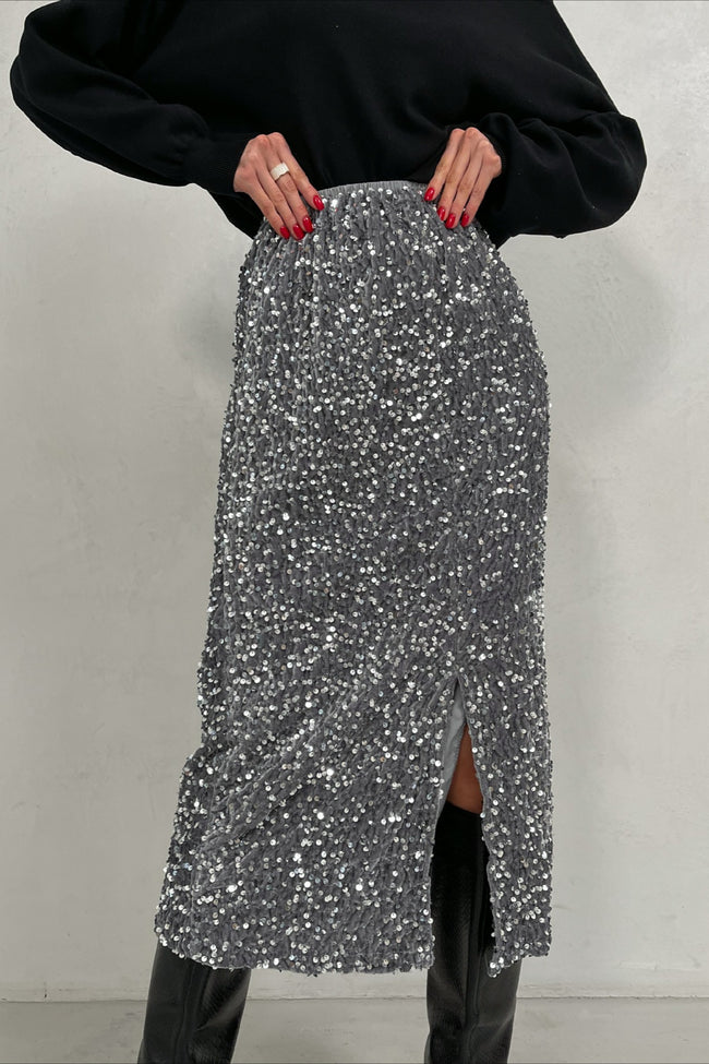 Sequin High Waist Slit Bodycon Midi Skirt Main image