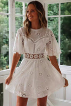 Cutout Round Neck Short Sleeve Boho Dress