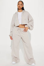 Cropped Zip Sweatshirt Two Piece Set