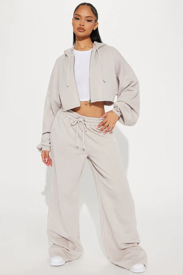 Cropped Zip Sweatshirt Two Piece Set