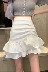 High Waist Pink Flounce Hem Asymmetrical Skirt