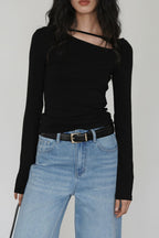 One Side Cut Out Bodycon Long Sleeve Tee