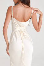 Solid Tie Waist Spaghetti Strap Slim Fit Prom Dress