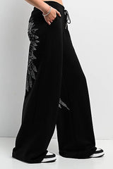 Rhinestone Print High Waist Wide Leg Pants