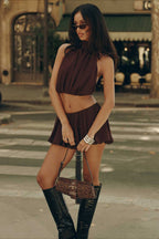 Halter Neck Bubble Hem Skirt Set