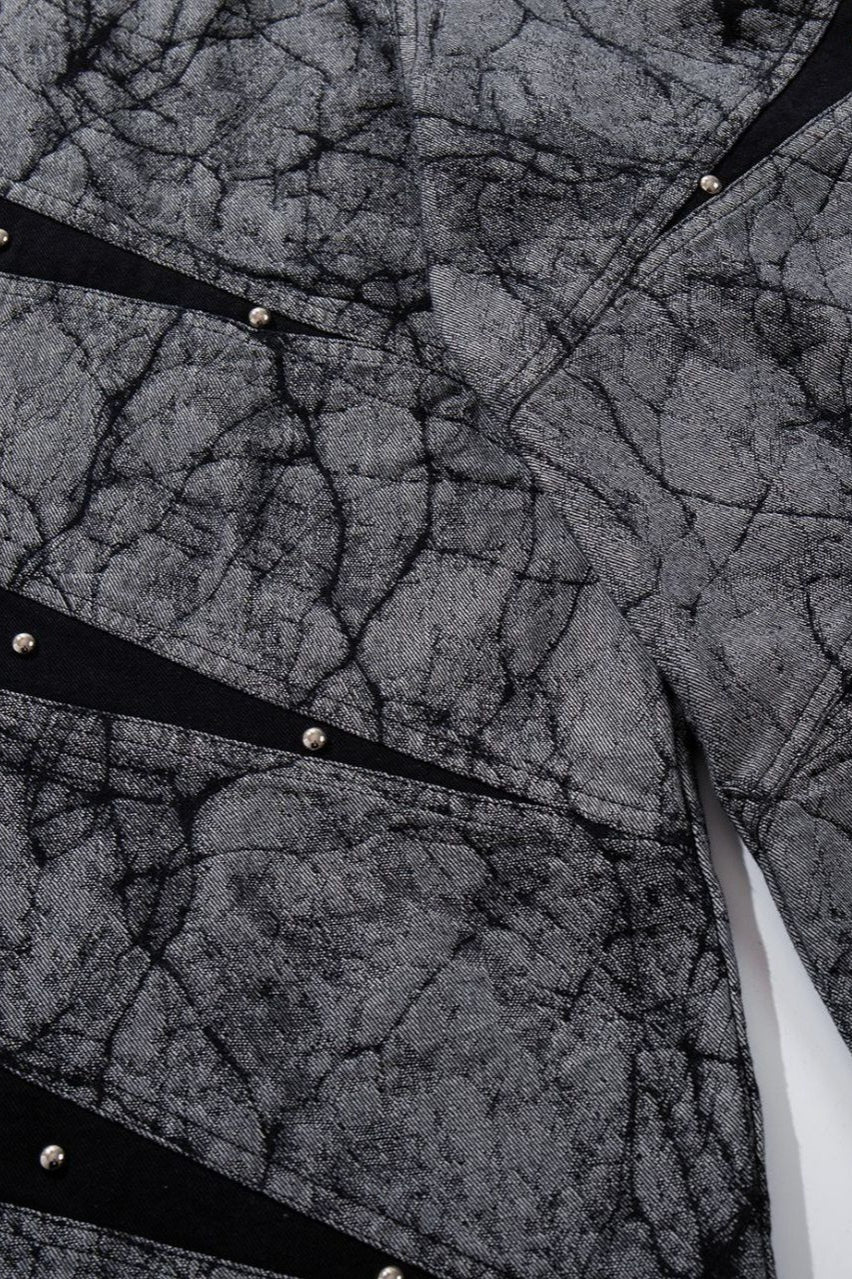 Crackle Print Tape Panel Wide Leg Jeans
