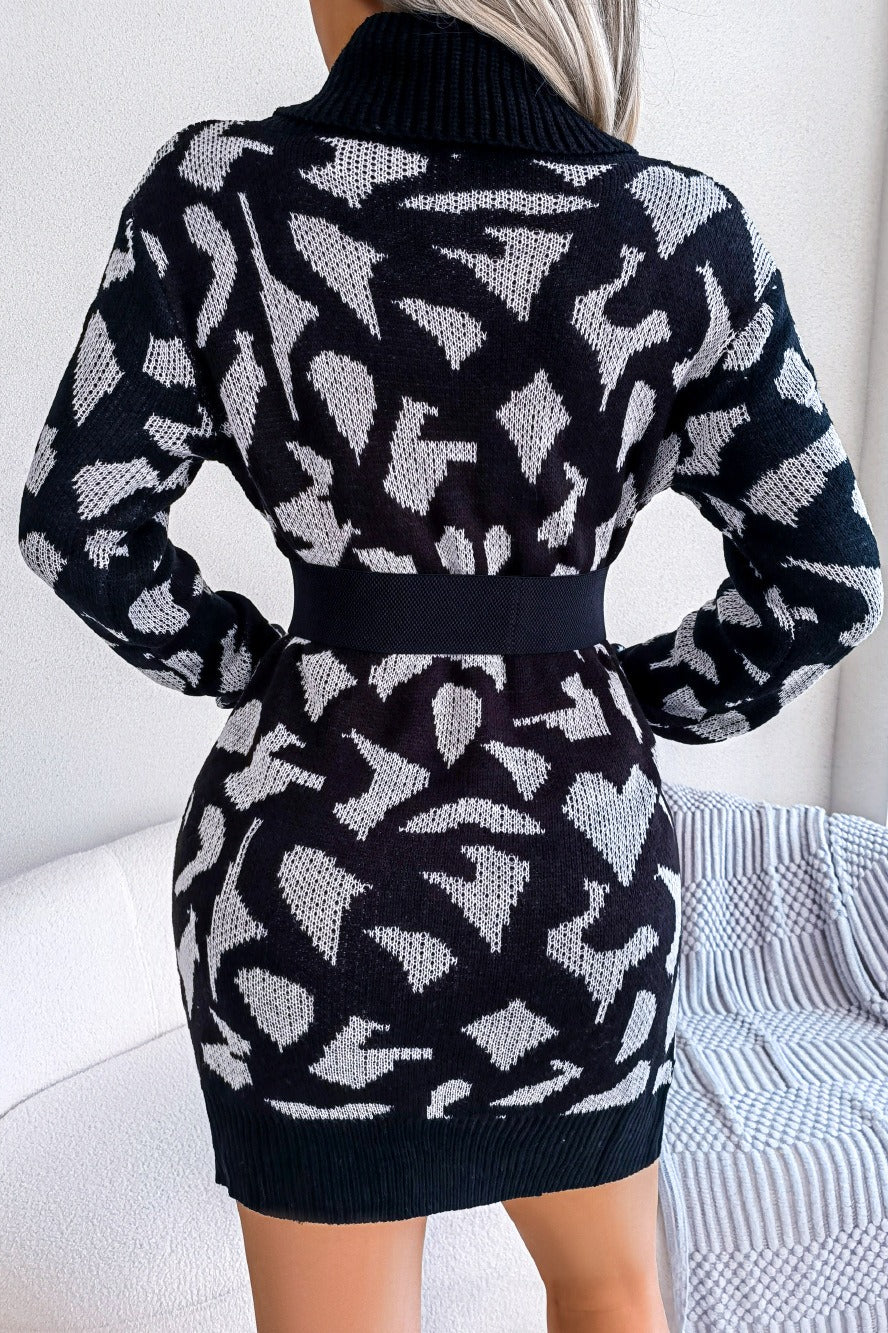 Leopard Turtleneck Sweater Dress