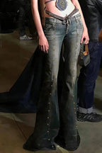 Rivet Stitch Low Rise Flared Jeans