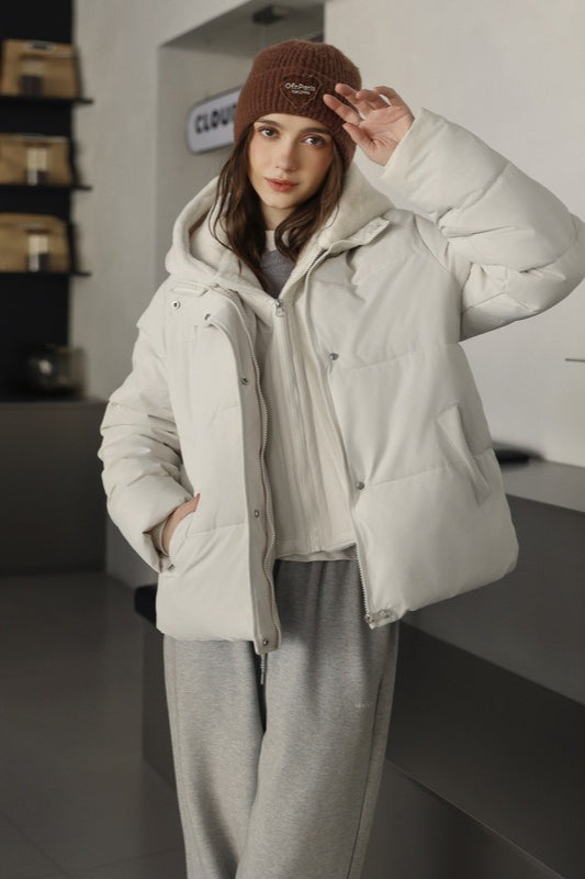 Faux Fur Panel Cropped Puffer Jacket