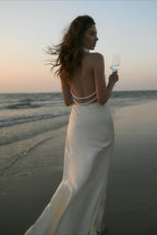 Satin V-Neck Halter Backless Maxi Party Dress