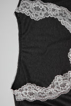 Solid U Neck Lace Trim Slim Fit Tee