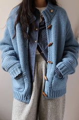 Vintage Solid Wool Chunky Knit Wooden Button Sweater