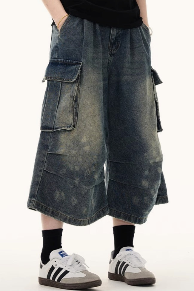 Multi Pocket Ruched Cargo Relaxed Straight Jeans Main image