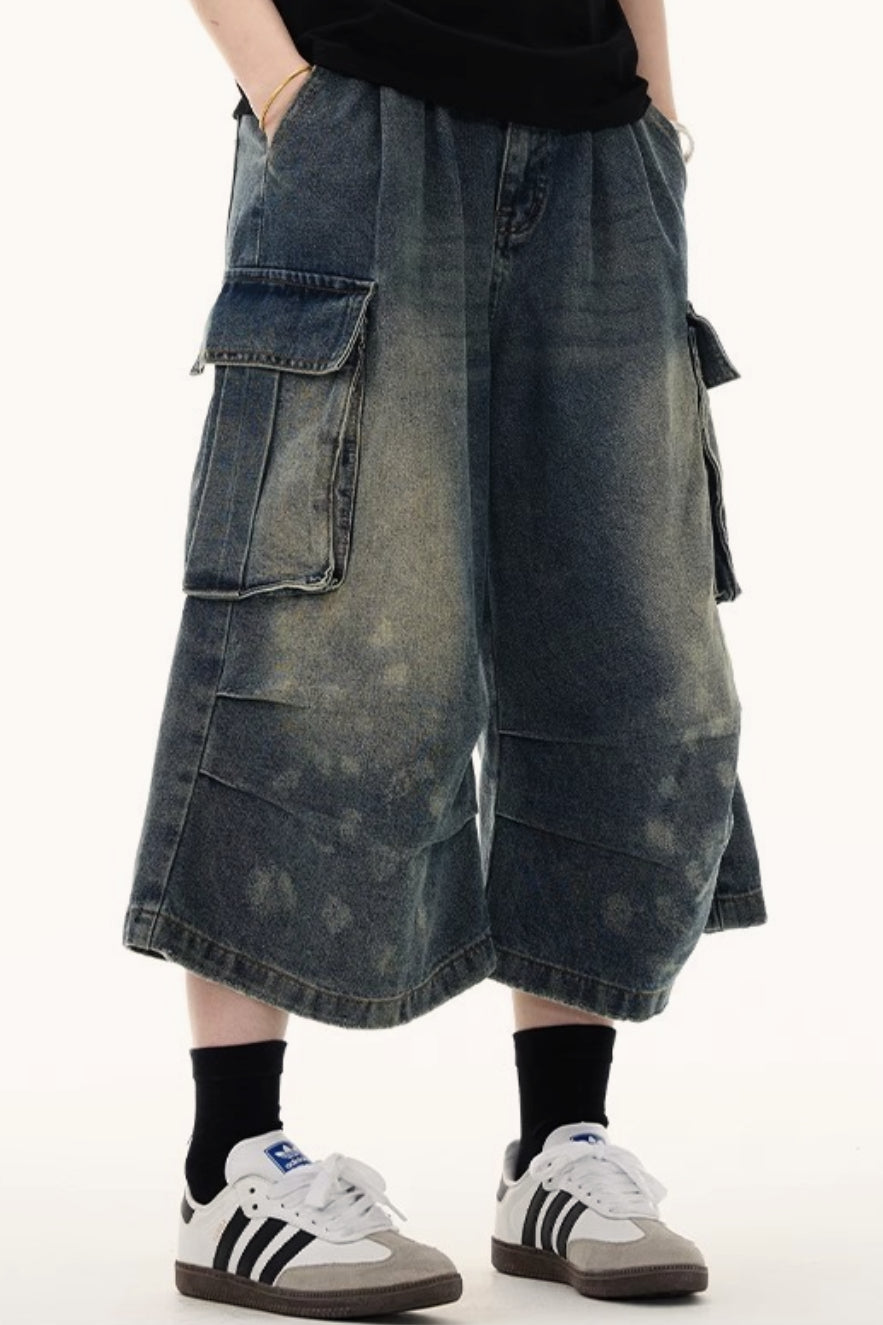Multi Pocket Ruched Cargo Relaxed Straight Jeans Main image