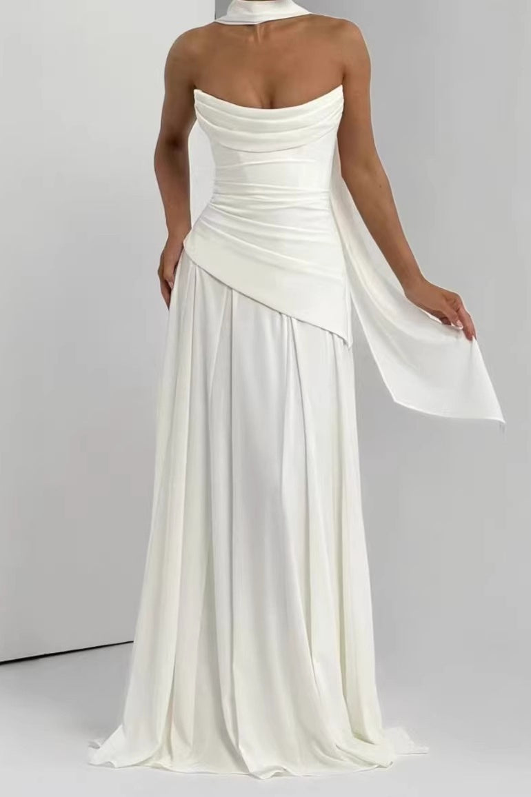 Strapless Corset Scarf Asymmetric Formal Dress