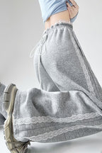 Lace Panel Athletic Wide Leg High Waist Pants
