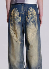 Gradient Wing Print Wide Leg Jeans Blue / S