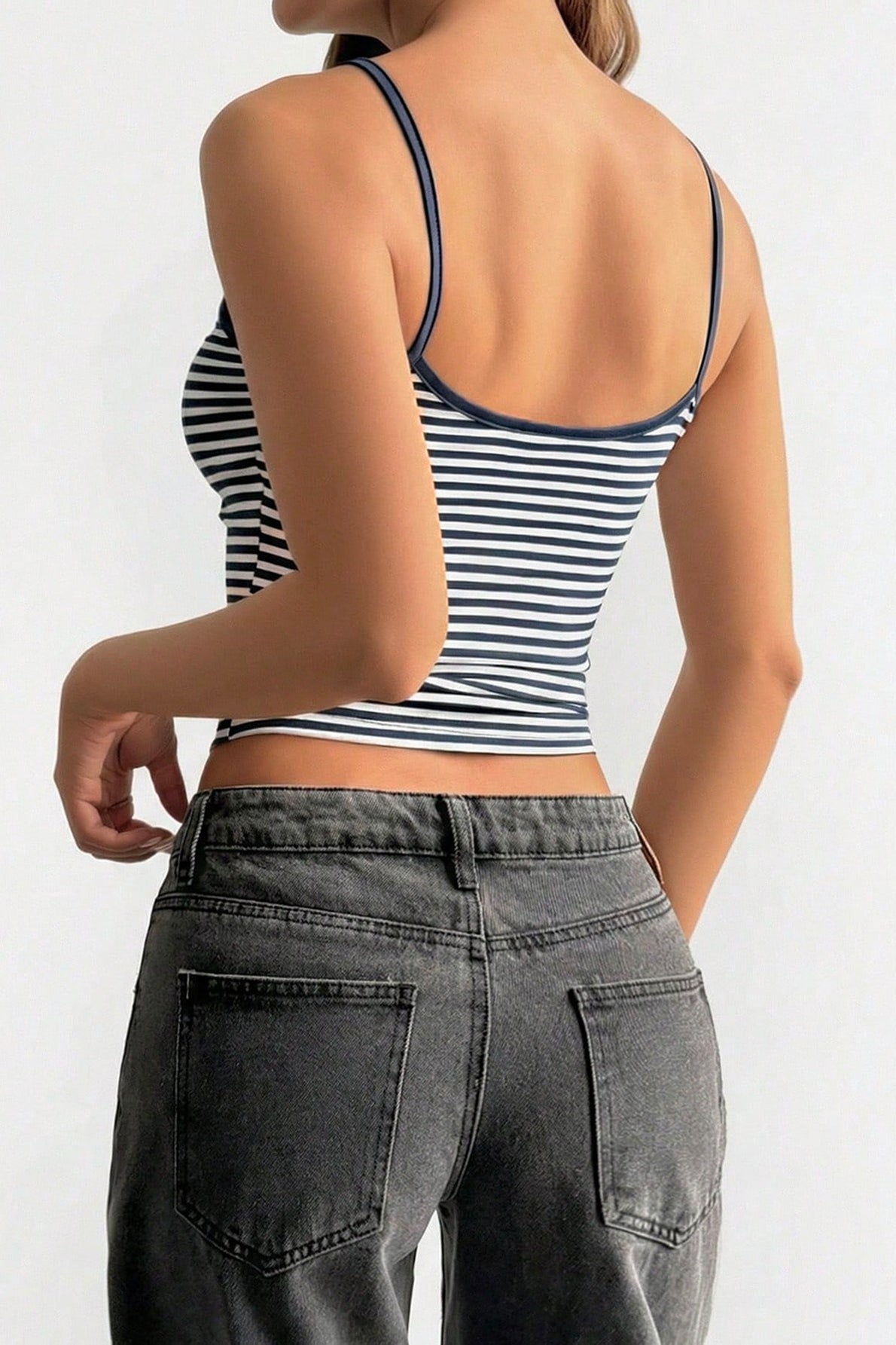 Vintage Blue Striped Fitted Crop Cami