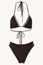 Shell Detail Halter Triangle Bikini Set