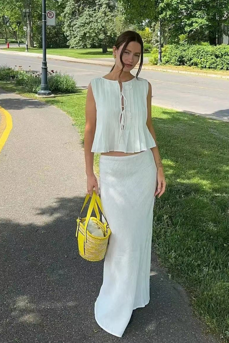 Chic Tie Strap Sleeveless Maxi Skirt Set