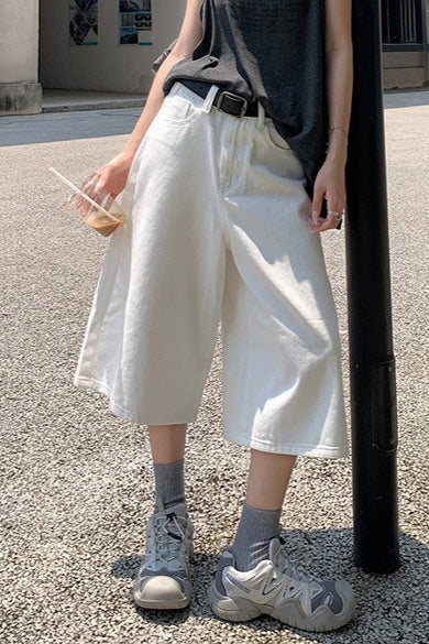 White High Waist Cropped Wide Leg Jeans Main image