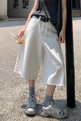 White High Waist Cropped Wide Leg Jeans