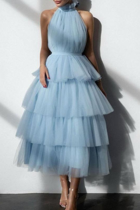 Blue Tiered Ruffle Mesh Party Dress XS / Blue Main image
