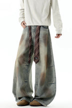 Dirty Wash Strap Wide Leg Jeans