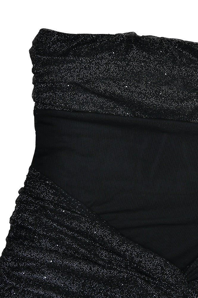 Metallic Mesh Scarf Strapless Formal Dress