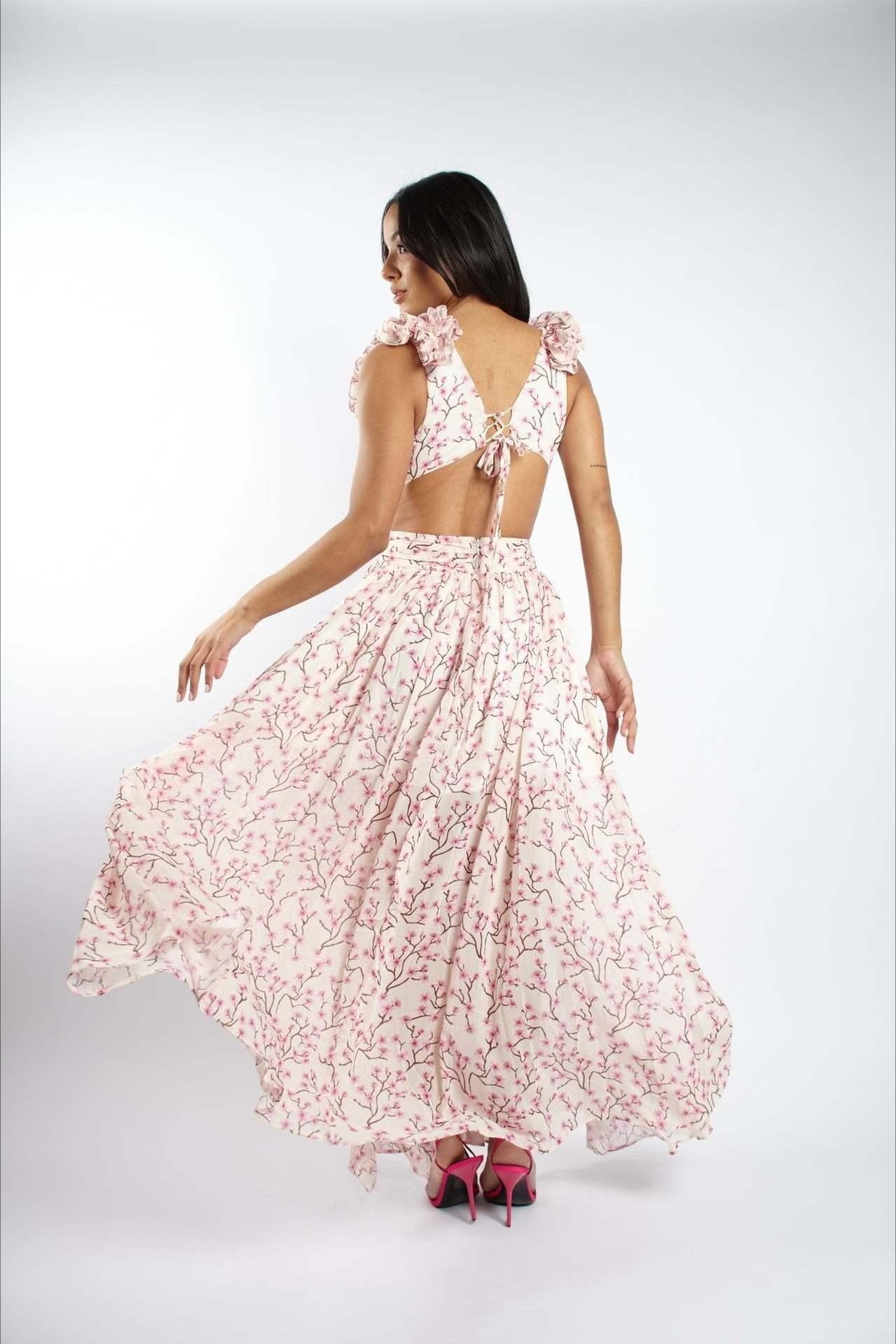 Deep V Backless Cutout Ruffle Floral Dress Secondary image