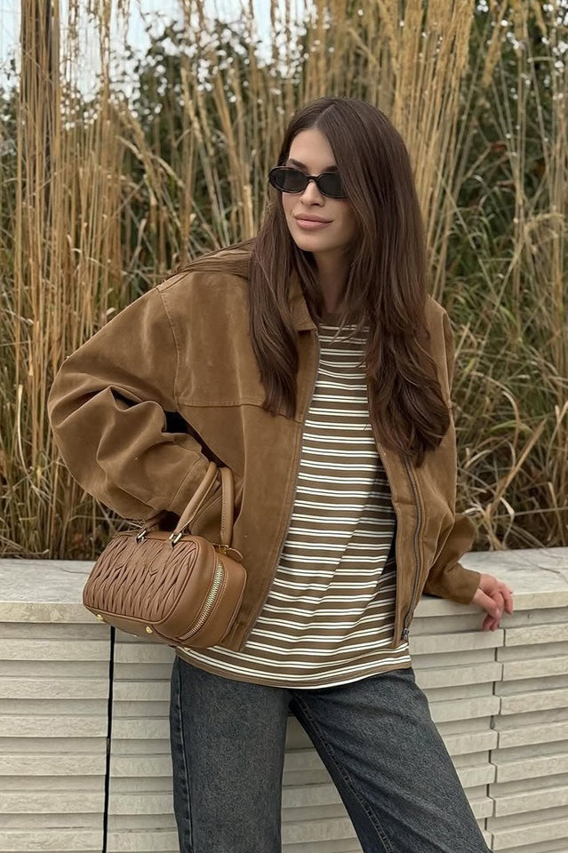 Vintage Suede Zip Front Relaxed Jacket S / Brown Main image