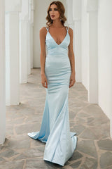 V Neck Back Tie Mermaid Formal Dress