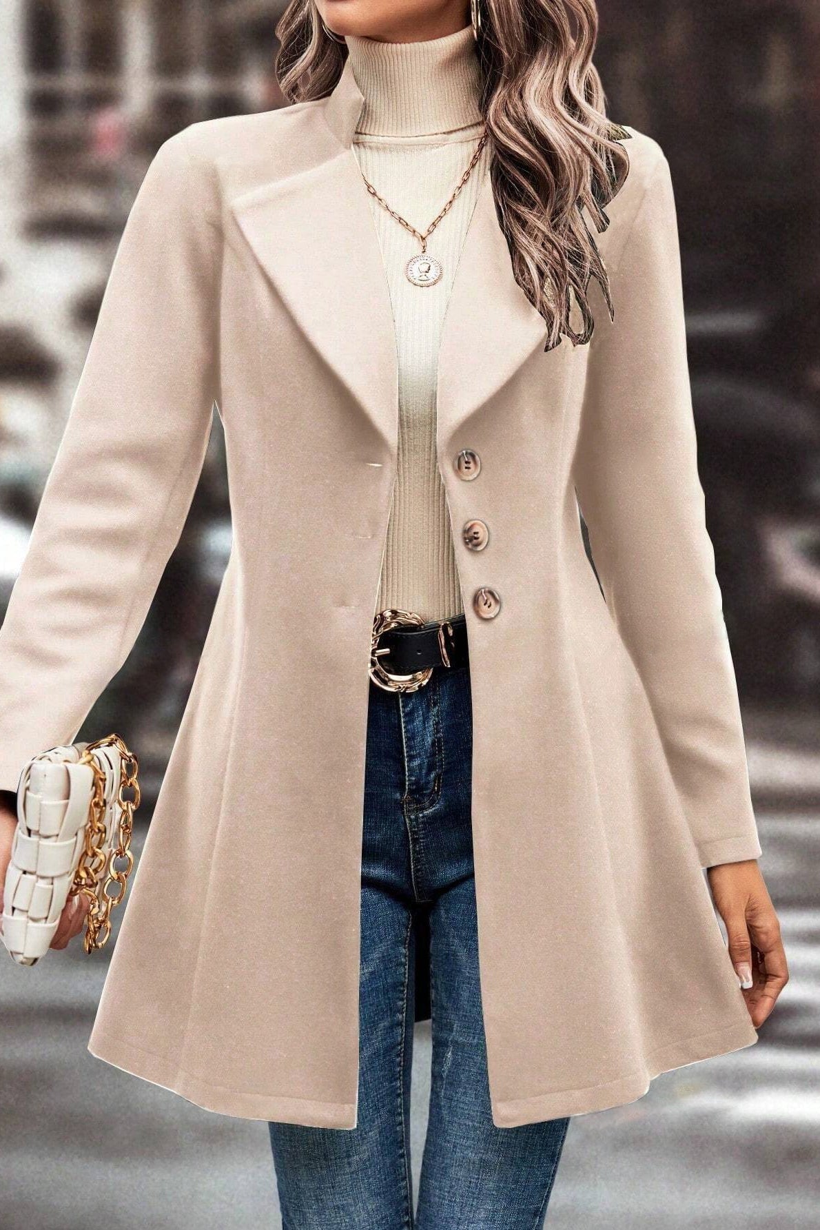 Slim Fit Wool Blend Lapel Overcoat Main image