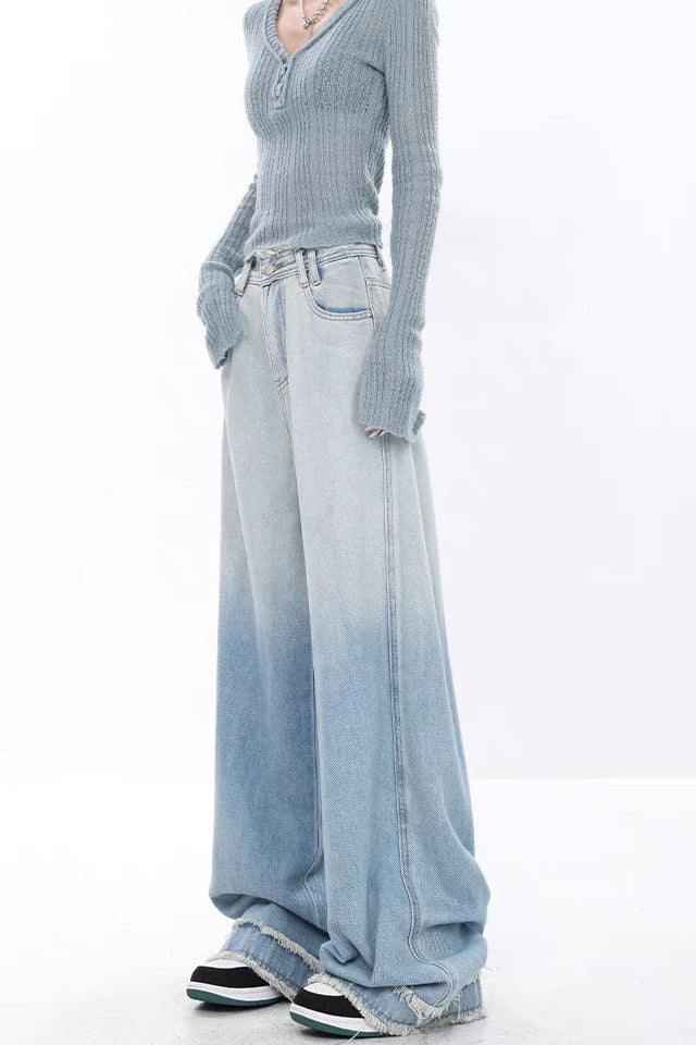 High Waist Draped Gradient Ripped Jeans Main image