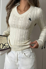 Embroidered V-Neck Sweater Knit Top