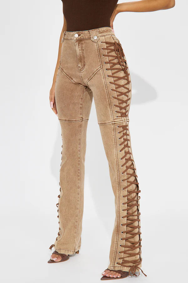 Drawstring Lace Up Denim Jeans Secondary image