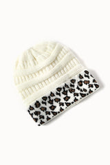 Warm Leopard Print Cable Knit Beanie Hat
