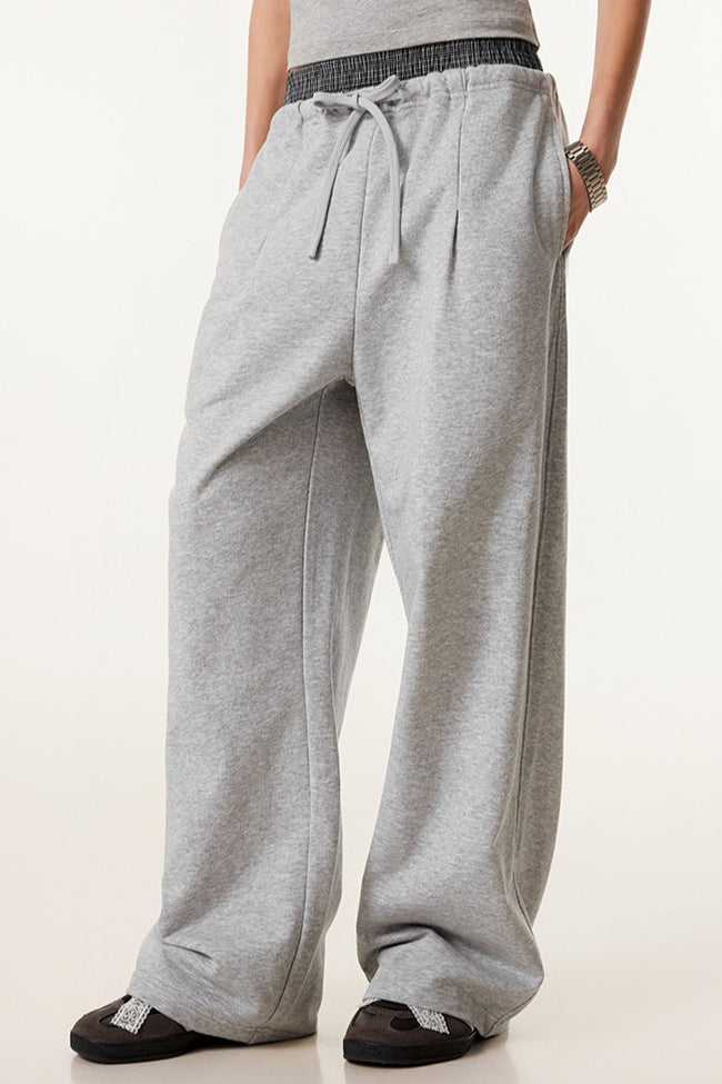 Patchwork Double Waist Wide Leg Athletic Pants Main image