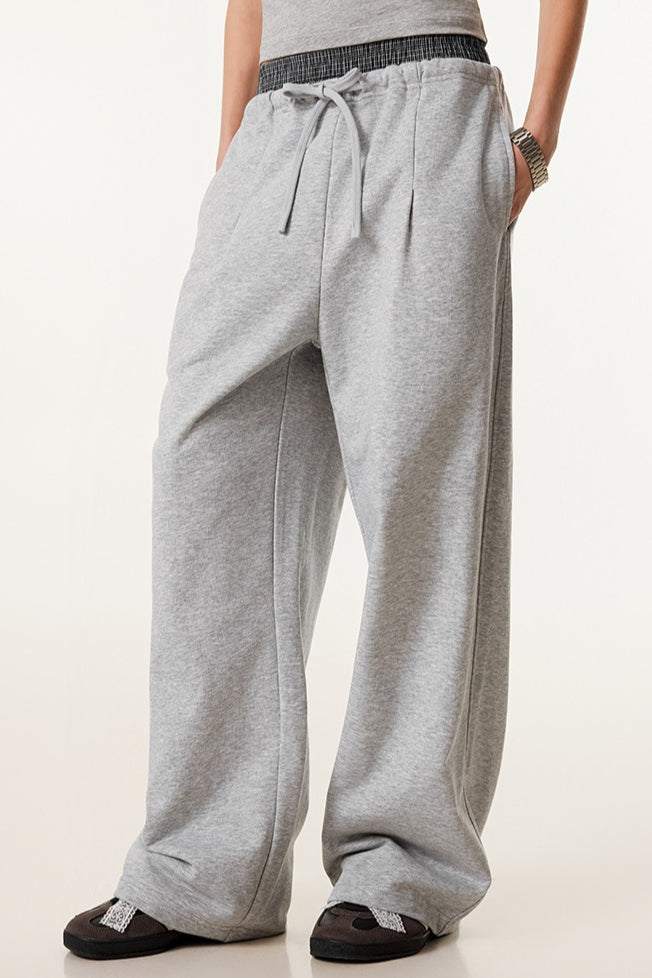 Patchwork Double Waist Wide Leg Athletic Pants Main image