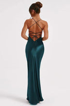 Back Tie Spaghetti Strap Formal Dress S / Green