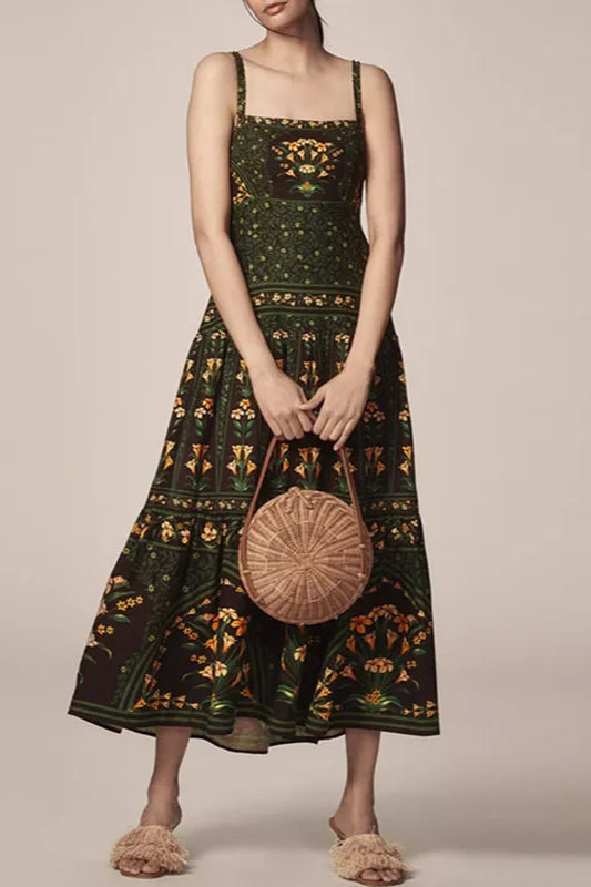 Ethnic Vintage Print A Line Boho Dres