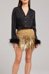 Gold Sequin Fringe Mini Skirt