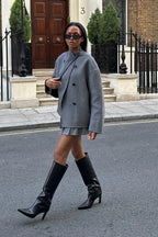 Short Double-Breasted Wool Jacket S / Grey
