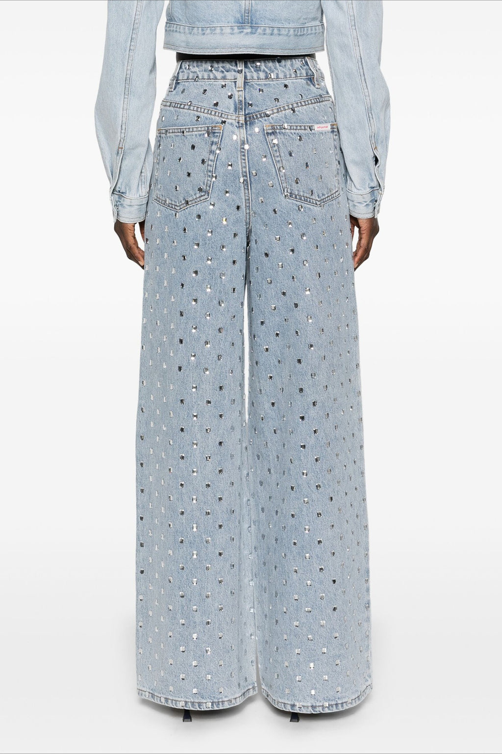 Rhinestone High Waist Denim Wide Leg Jeans
