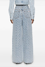 Rhinestone High Waist Denim Wide Leg Jeans