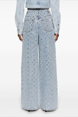 Rhinestone High Waist Denim Wide Leg Jeans