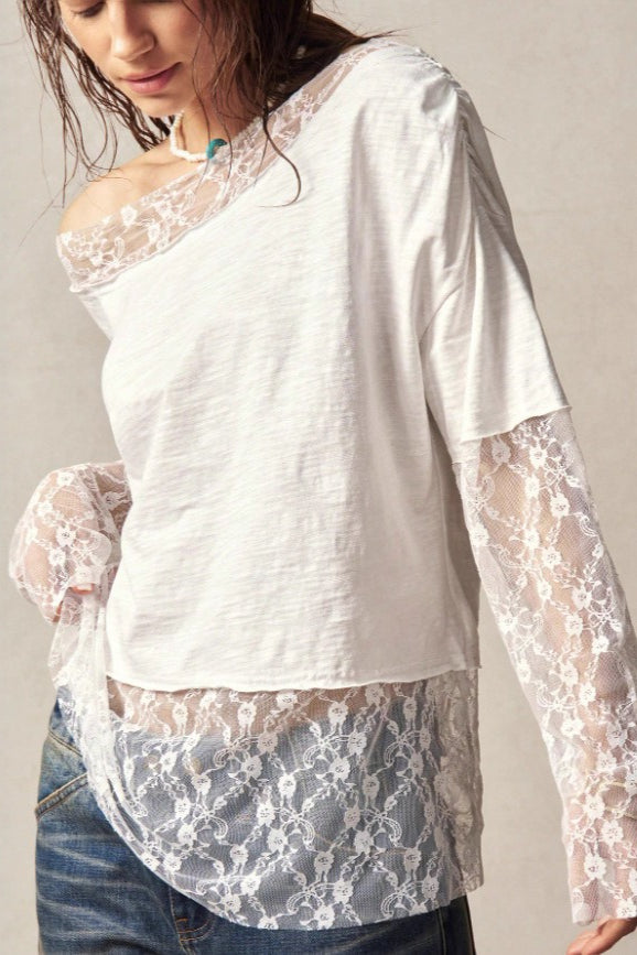 Bohemian Asymmetrical Lace Long Sleeve Tee Main image