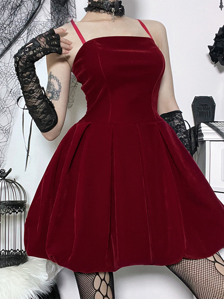 Velvet Solid Shirring High Waist Straps A-Line Party Mini Elegant New Year Dress