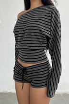 Striped Off Shoulder Cropped Top Shorts Set