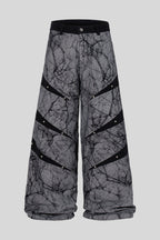 Crackle Print Tape Panel Wide Leg Jeans